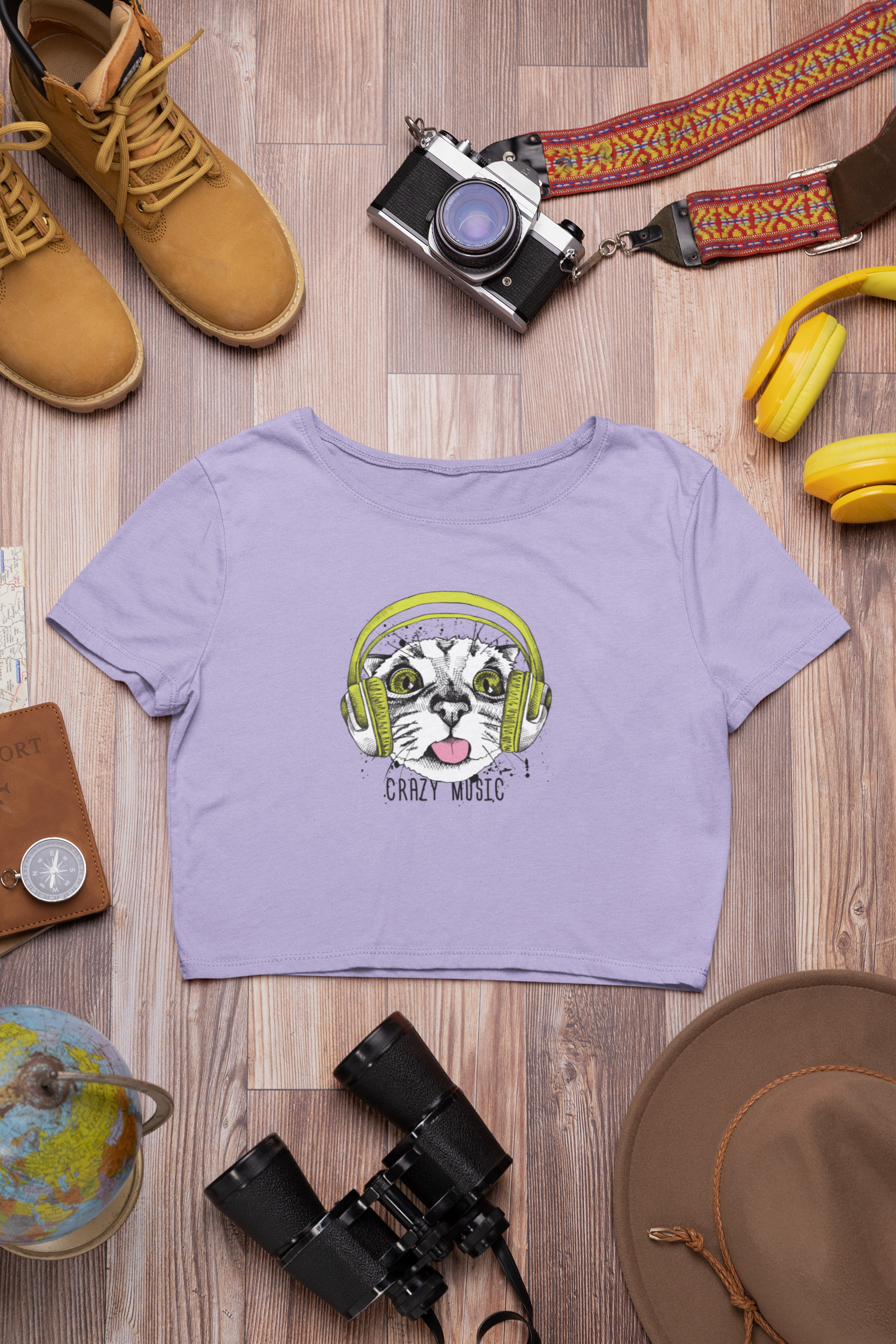 "Crazy Music" Cat Crop Tee – Gen Z Vibes, Max Volume