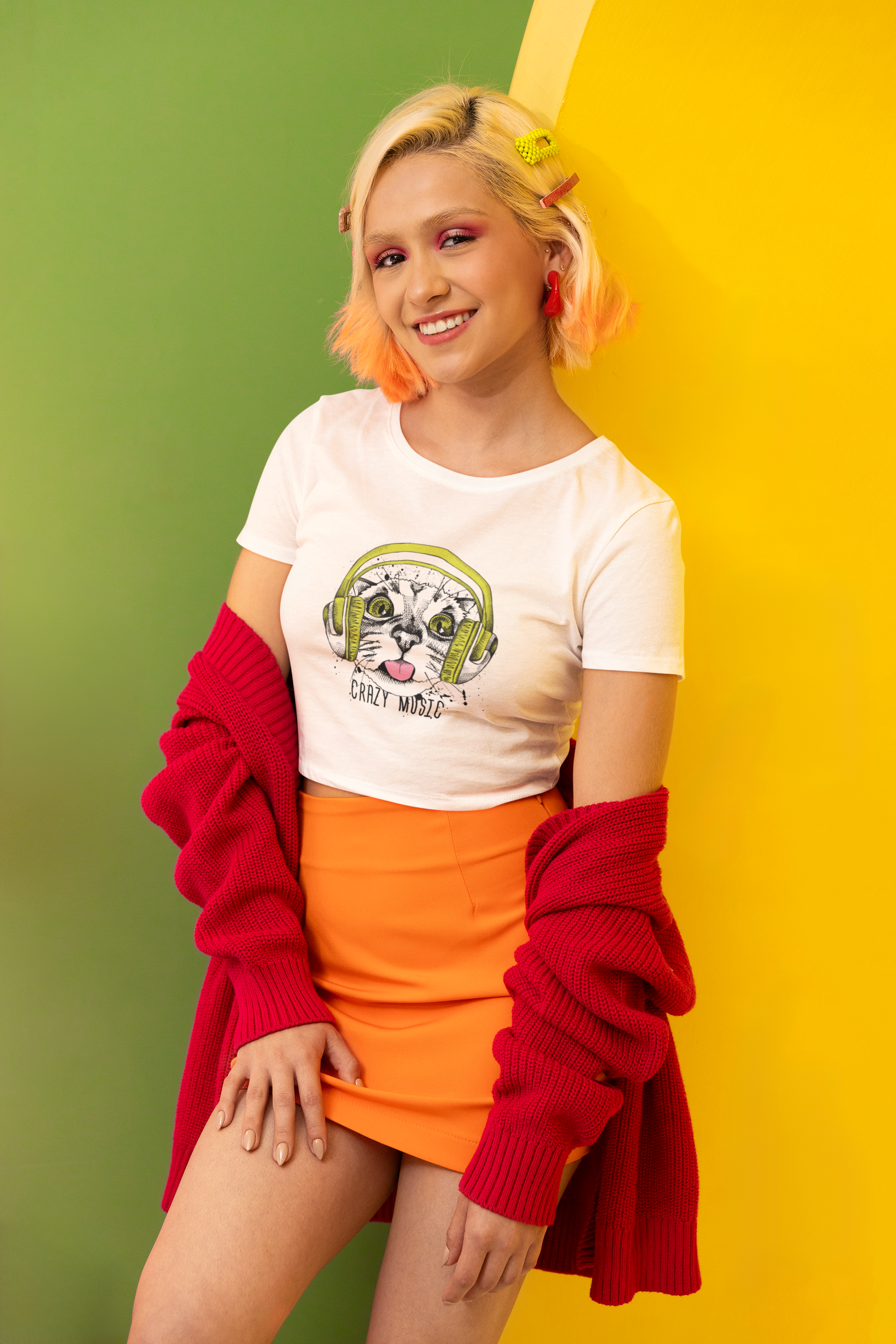 "Crazy Music" Cat Crop Tee – Gen Z Vibes, Max Volume