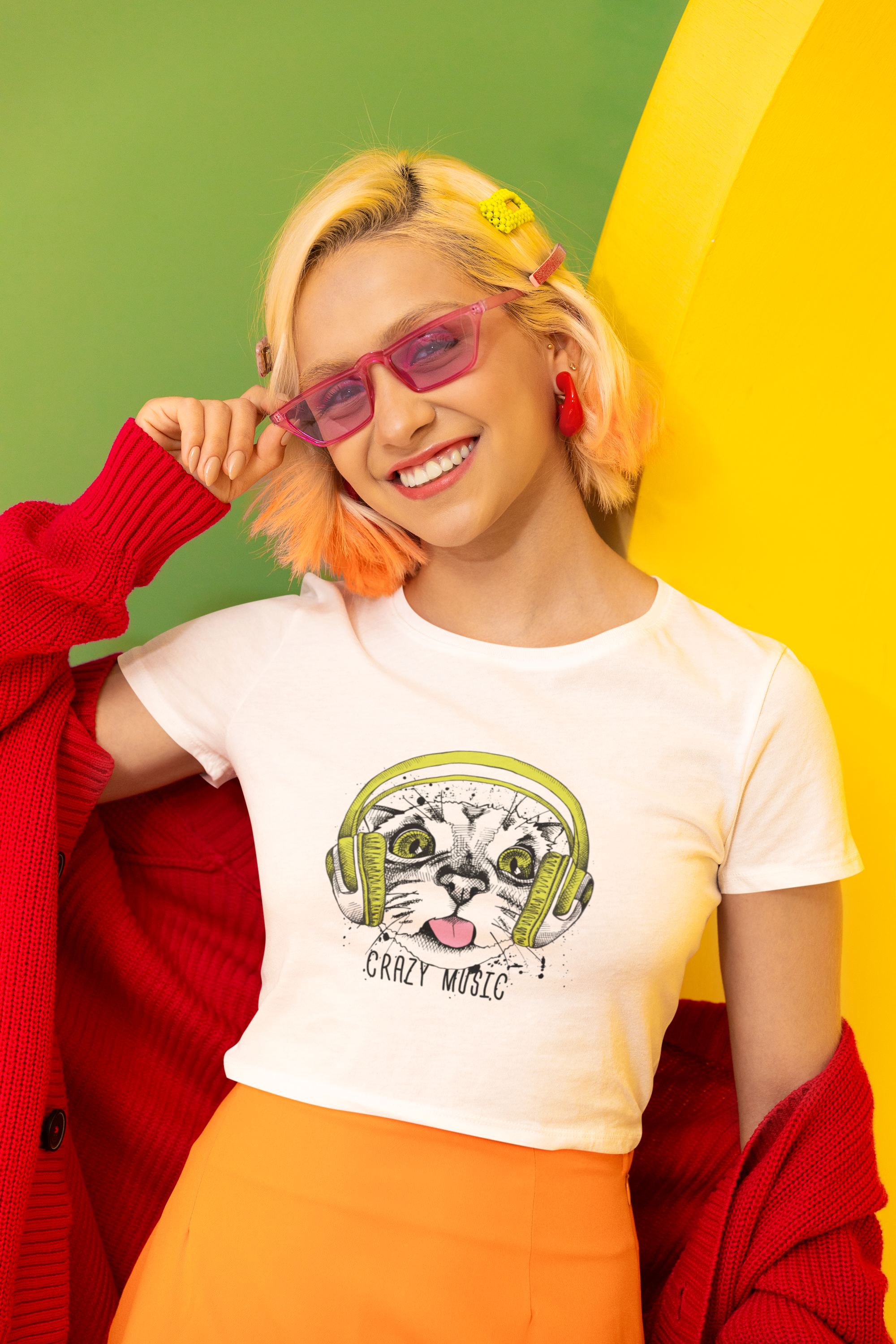 "Crazy Music" Cat Crop Tee – Gen Z Vibes, Max Volume