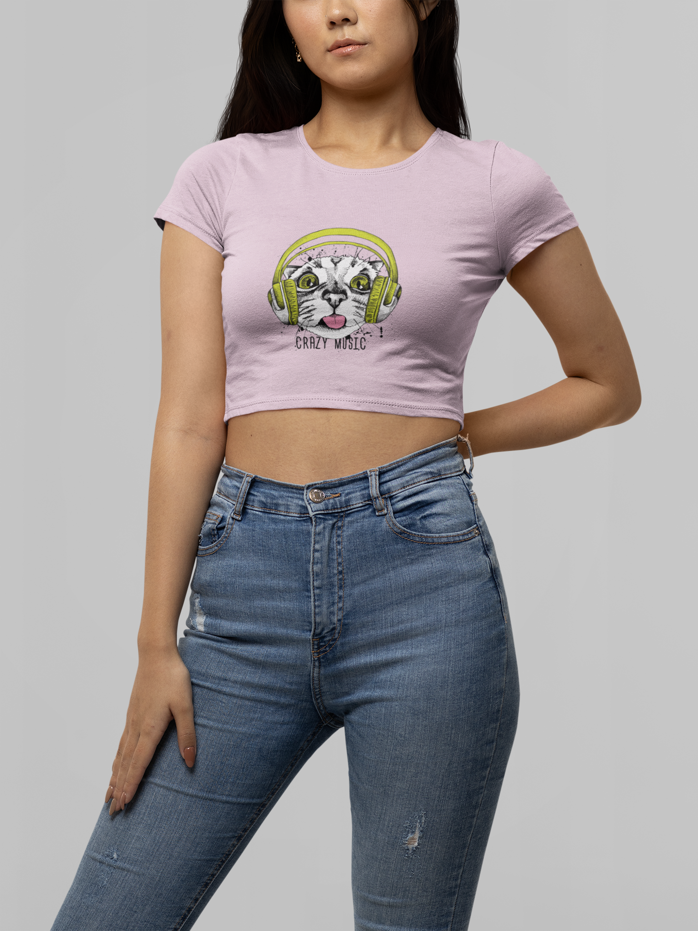 "Crazy Music" Cat Crop Tee – Gen Z Vibes, Max Volume