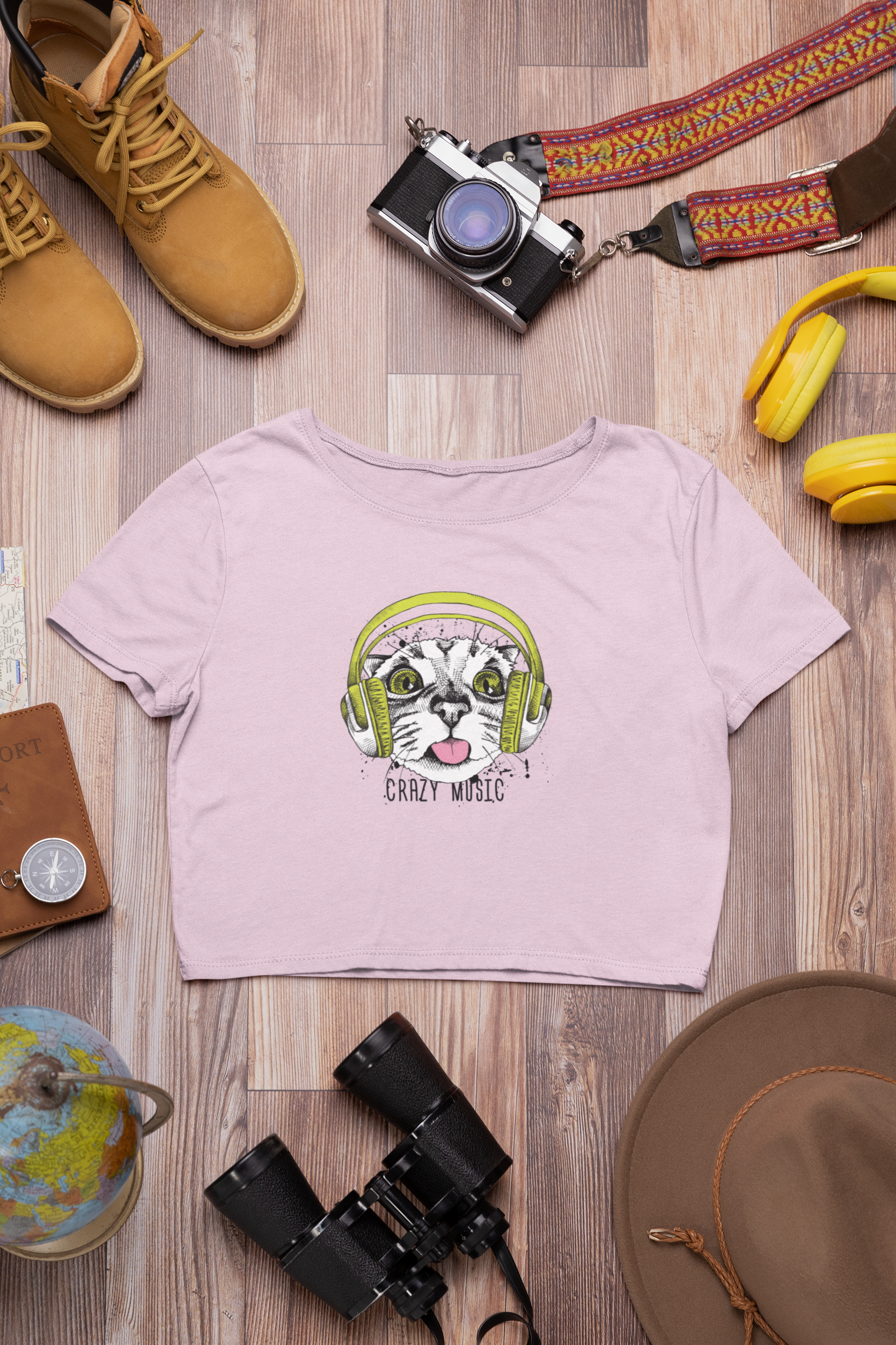 "Crazy Music" Cat Crop Tee – Gen Z Vibes, Max Volume