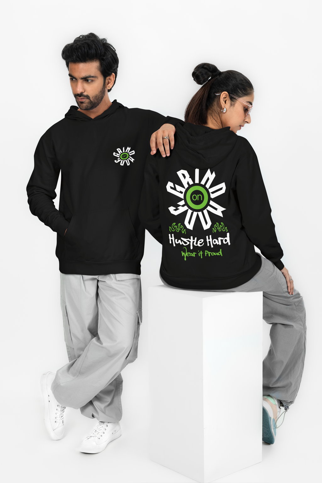 “Grind On” unisex Hoodie – Hustle Hard Edition