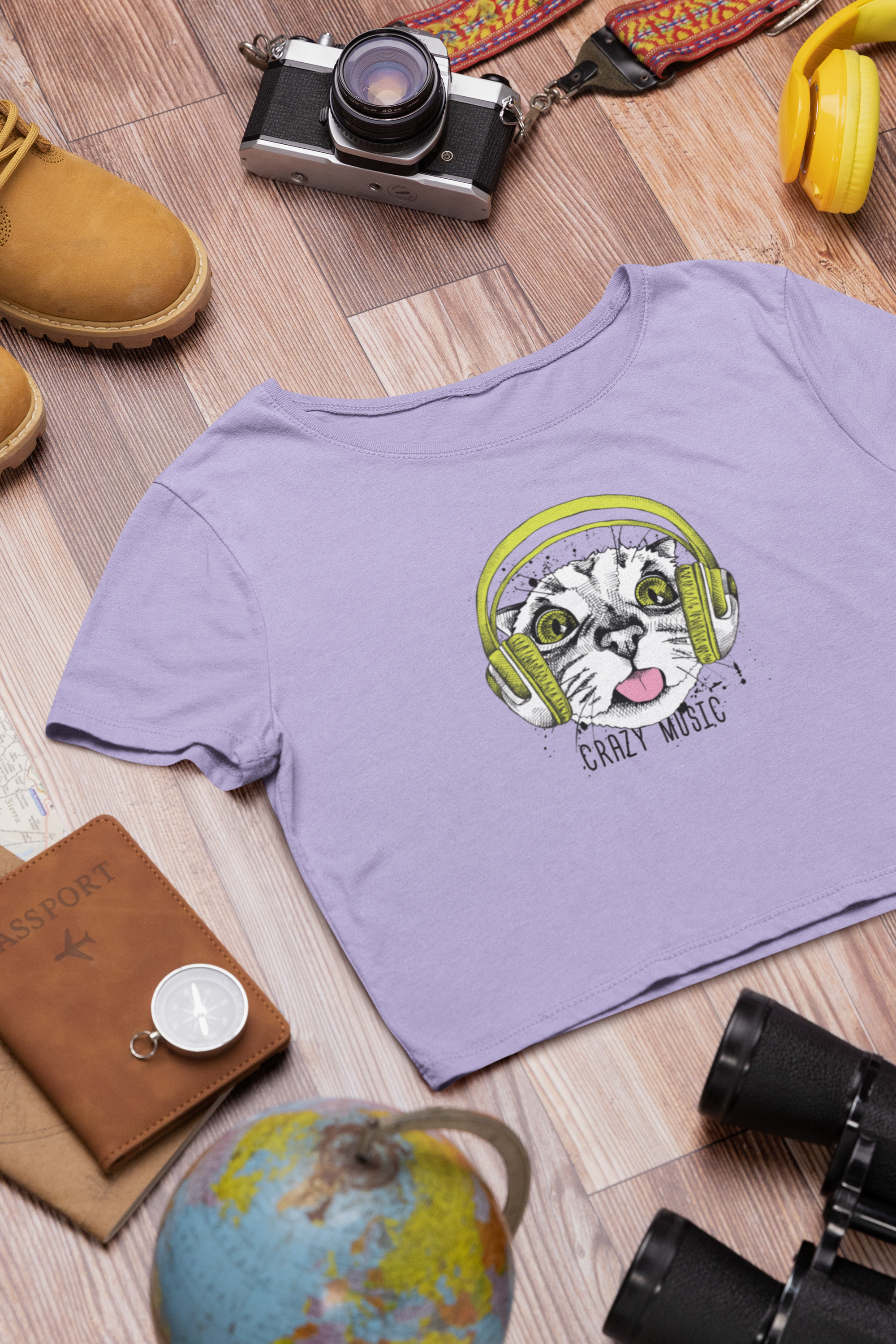 "Crazy Music" Cat Crop Tee – Gen Z Vibes, Max Volume