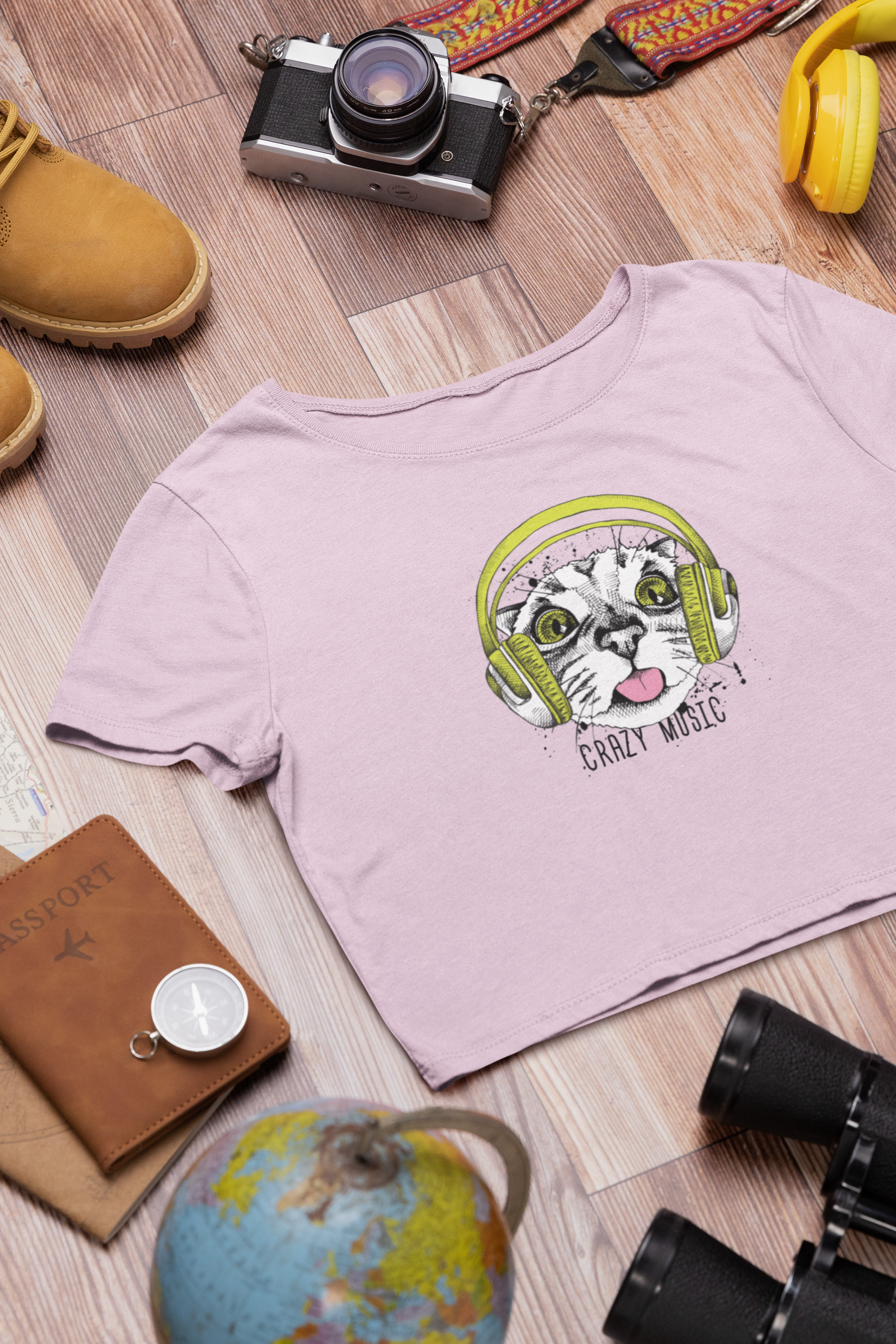 "Crazy Music" Cat Crop Tee – Gen Z Vibes, Max Volume